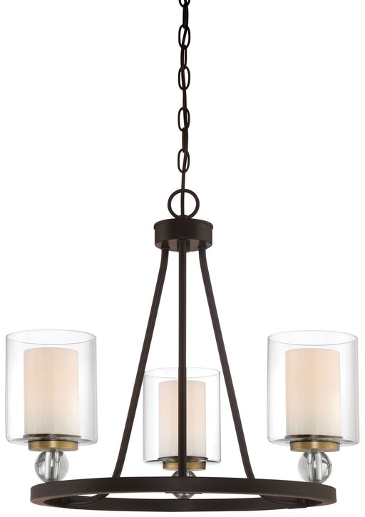 Studio 5 3-Light Chandelier in Painted Bronze w/Natural Brushed Brass