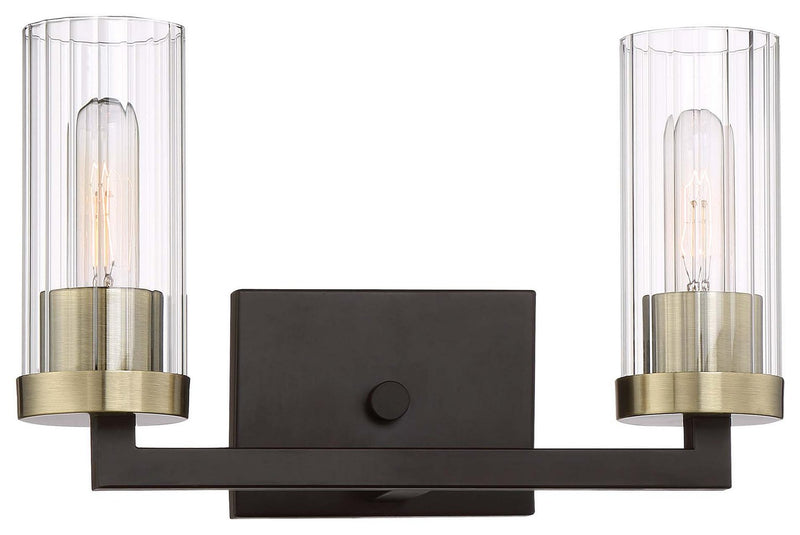Ainsley Court 2-Light Bath Vanity Light in Aged Kinston Bronze w/Brushed Brass Highlights