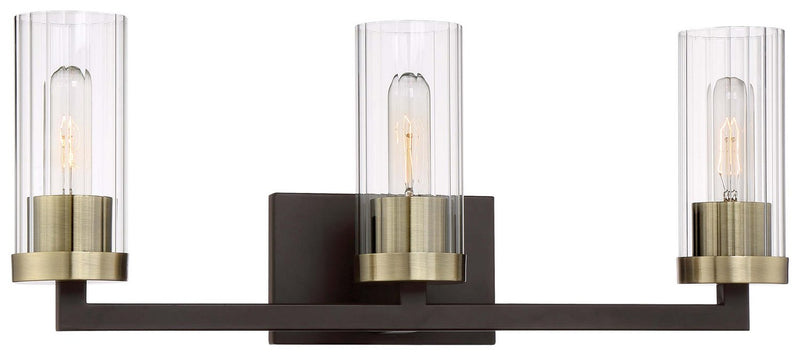 Ainsley Court 3-Light Bath Vanity Light in Aged Kinston Bronze w/Brushed Brass Highlights