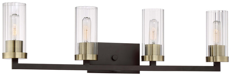 Ainsley Court 4-Light Bath Vanity Light in Aged Kinston Bronze w/Brushed Brass Highlights