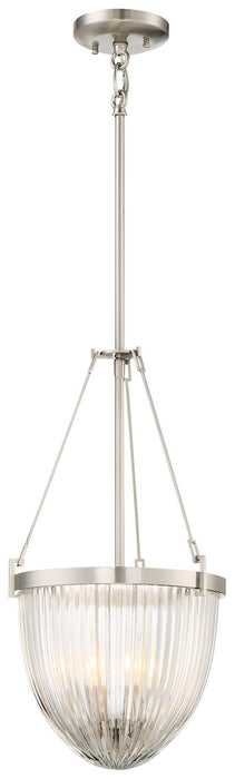 Atrio 3-Light Pendant in Brushed Nickel & Clear Halophane Glass