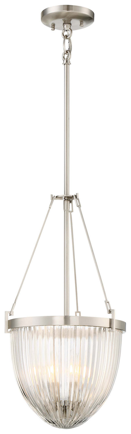 Atrio 3-Light Pendant in Brushed Nickel & Clear Halophane Glass