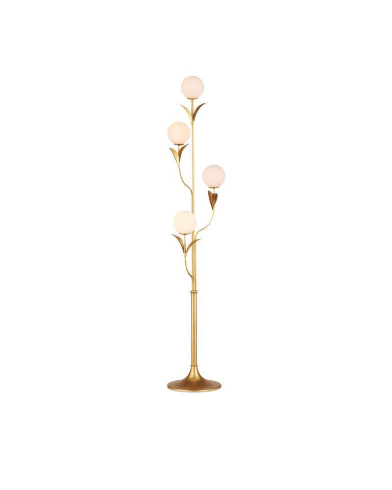 Rossville 4-Light Floor Lamp in Contemporary Gold Leaf / Frosted White