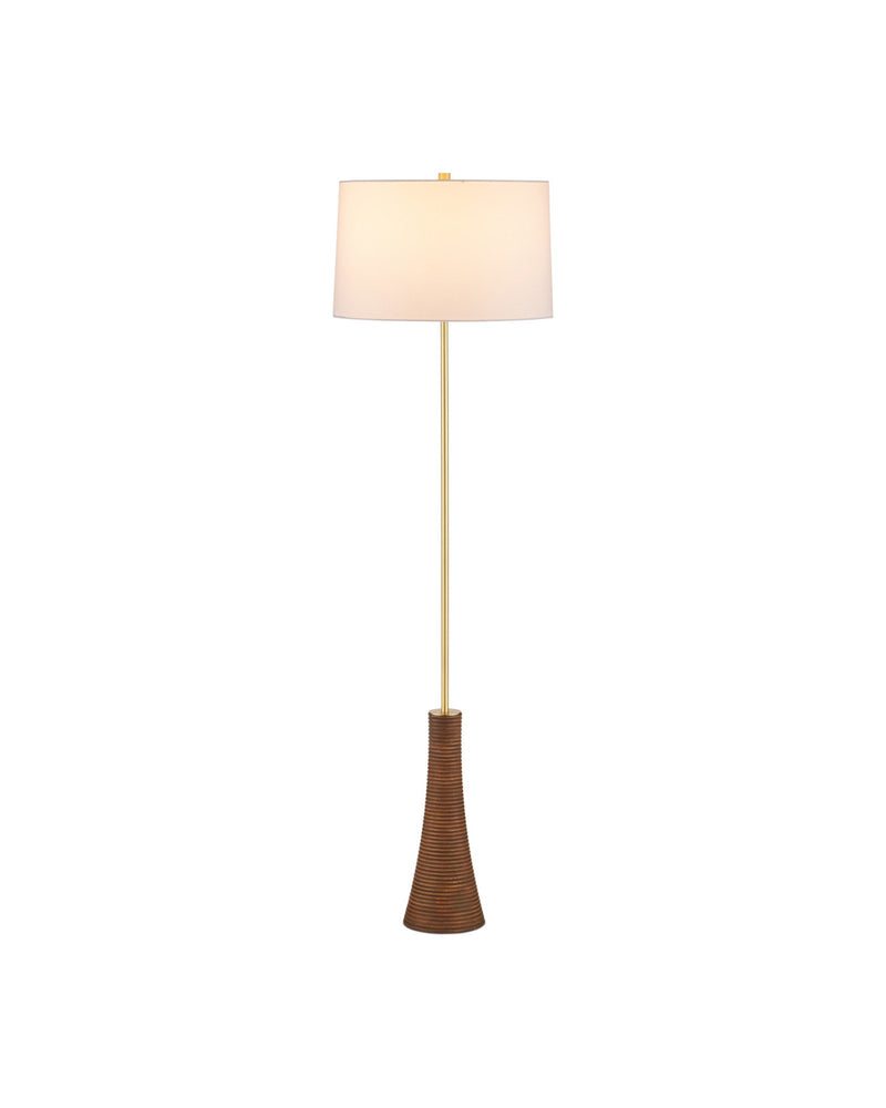 Lathe Floor Lamp in Natural / Brushed Brass