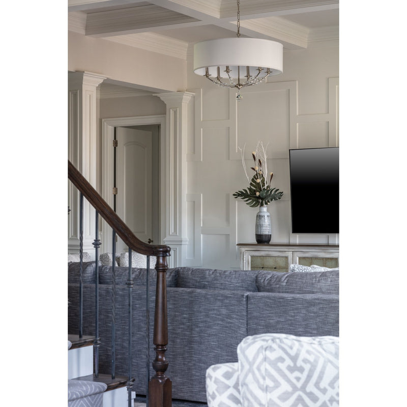 Mirage 6 Light 30" Chandelier in Polished Nickel in a room setting