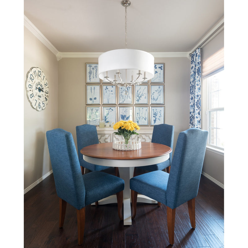 Mirage 6 Light 30" Chandelier in Polished Nickel in a room setting