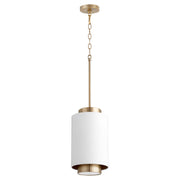 8" Cylinder Pendant in Studio White / Aged Brass