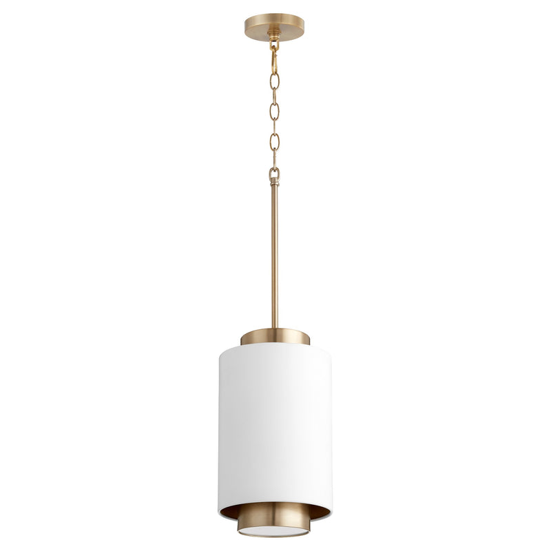 8" Cylinder Pendant in Studio White / Aged Brass