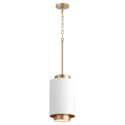 8" Cylinder Pendant in Studio White / Aged Brass