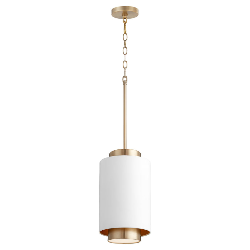 8" Cylinder Pendant in Studio White / Aged Brass