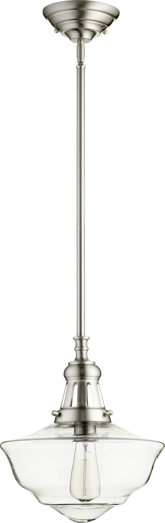 12" Clear Schoolhouse Pendant in Satin Nickel