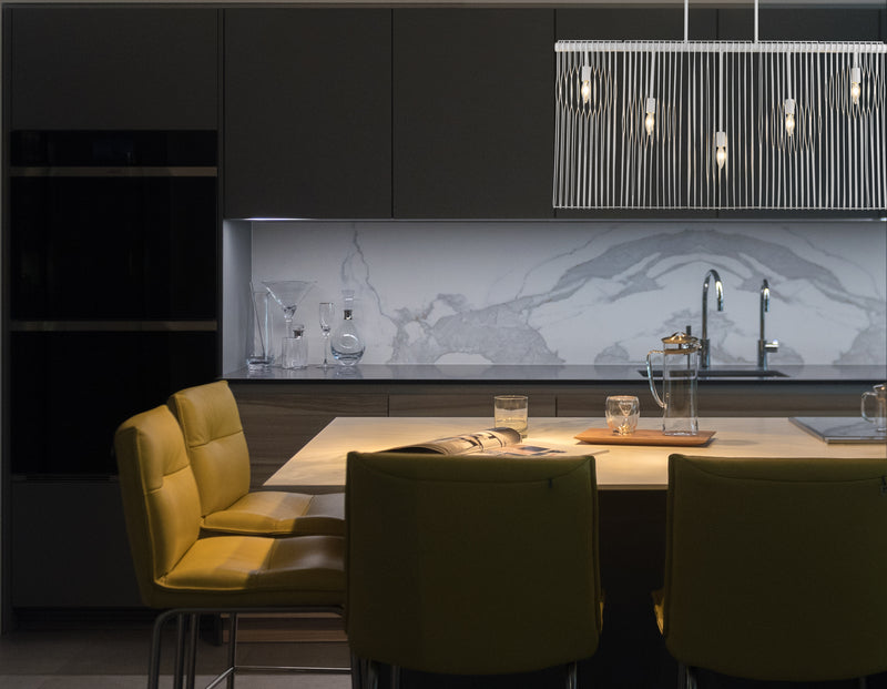 Contour 5 Light 45.75" Linear Pendant in White in a room setting