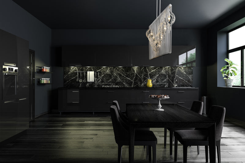 Contour 7 Light 62.75" Linear Pendant in White in a room setting