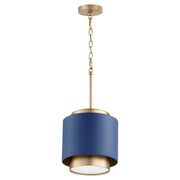 10" Drum Pendant in Aged Brass / Blue