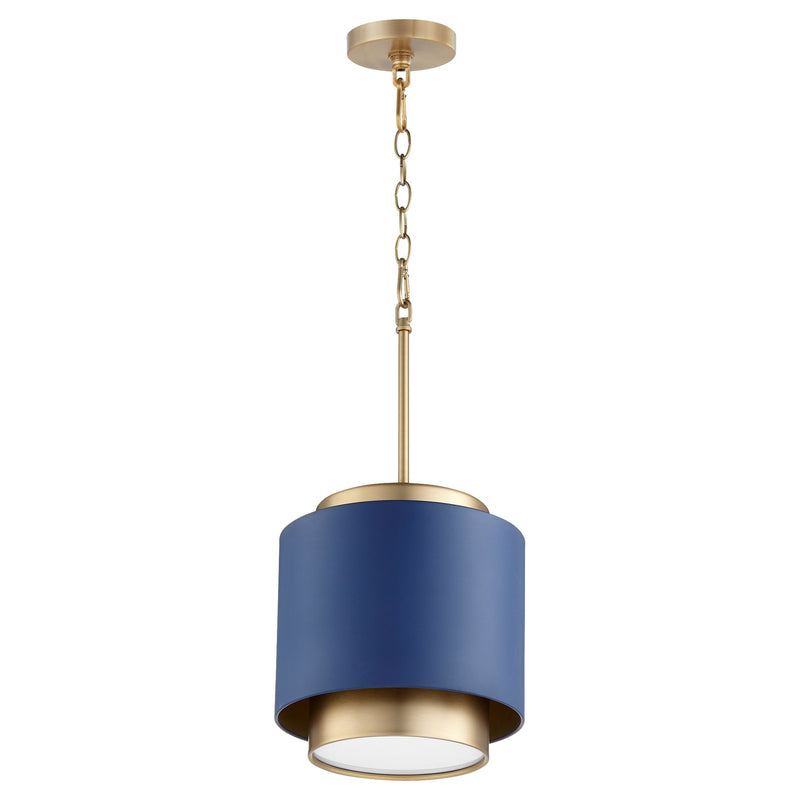 10" Drum Pendant in Aged Brass / Blue