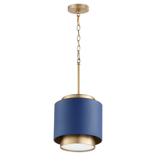 10" Drum Pendant in Aged Brass / Blue