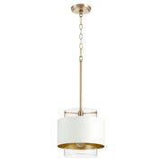10" Clear Glass Drum Pendant in Aged Brass / Studio White