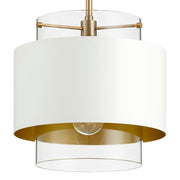 10" Clear Glass Drum Pendant in Aged Brass / Studio White