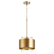 10" Clear Glass Drum Pendant in Aged Brass