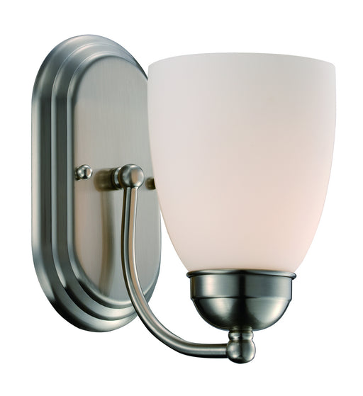 Clayton 1-Light Wall Sconce in Brushed Nickel with White Frosted Glass