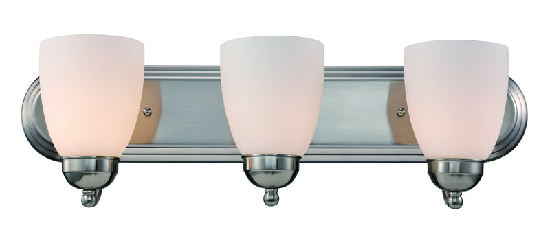 Clayton 3-Light Vanity Bar in Brushed Nickel with White Frosted Glass