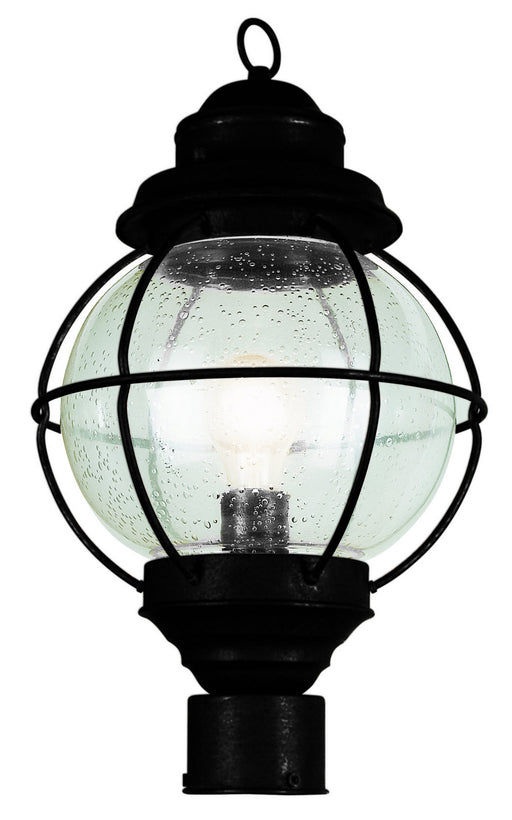 Catalina 1-Light Postmount Lantern in Black with Clear Seeded Glass