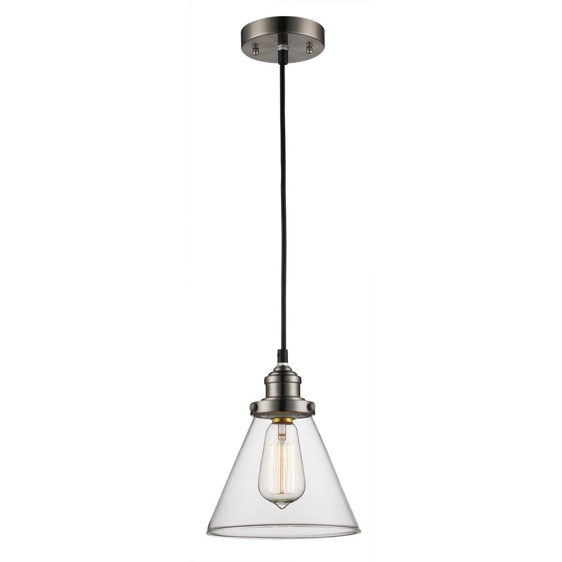 Jenny 1-Light Pendant in Brushed Nickel with Clear Glass