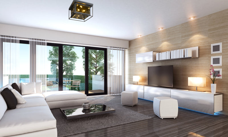 Infinity 4 Light 16" Flush Mount in Misty Charcoal in a room setting