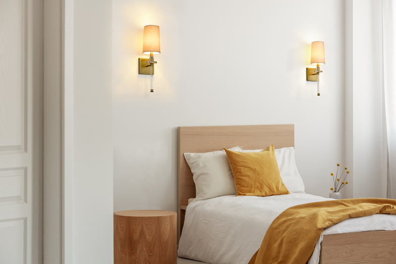 Sophia 1 Light 5.5" Wall Sconce in Rubbed Brass in a room setting