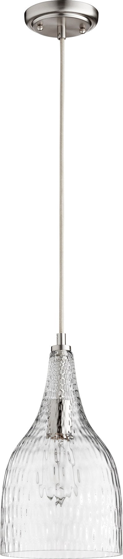 7.5" Clear Glass Bell Pendant in Satin Nickel