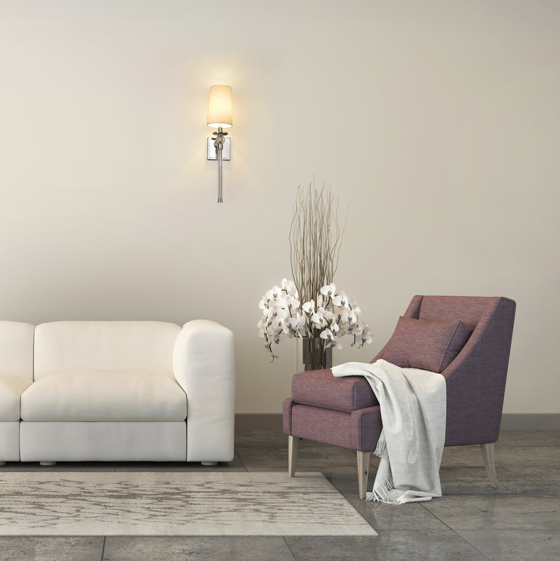 Mia 1 Light 5.5" Wall Sconce in Polished Nickel in a room setting