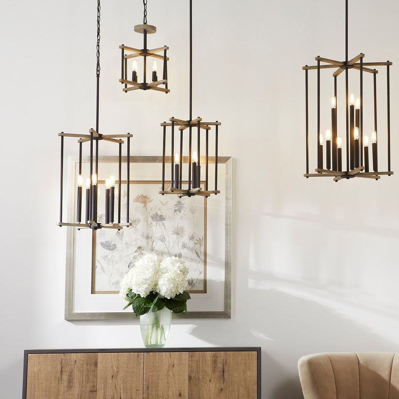 Silva 5 Light Entry Chandelier in Textured Black / Weathered Oak Finish