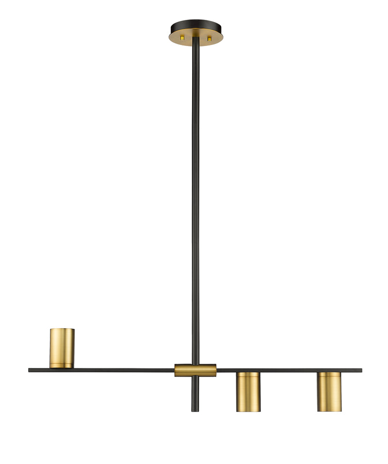 Calumet 3 Light 32" Linear Pendant in Matte Black + Olde Brass
