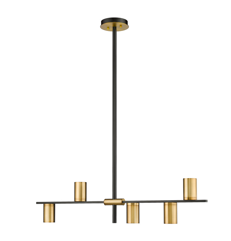 Calumet 5 Light 38" Linear Pendant in Matte Black + Olde Brass