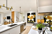 Calumet 5 Light 38" Linear Pendant in Matte Black + Olde Brass in a room setting