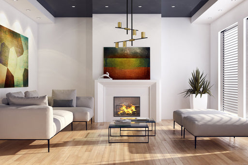 Calumet 5 Light 18" Chandelier in Matte Black + Olde Brass in a room setting