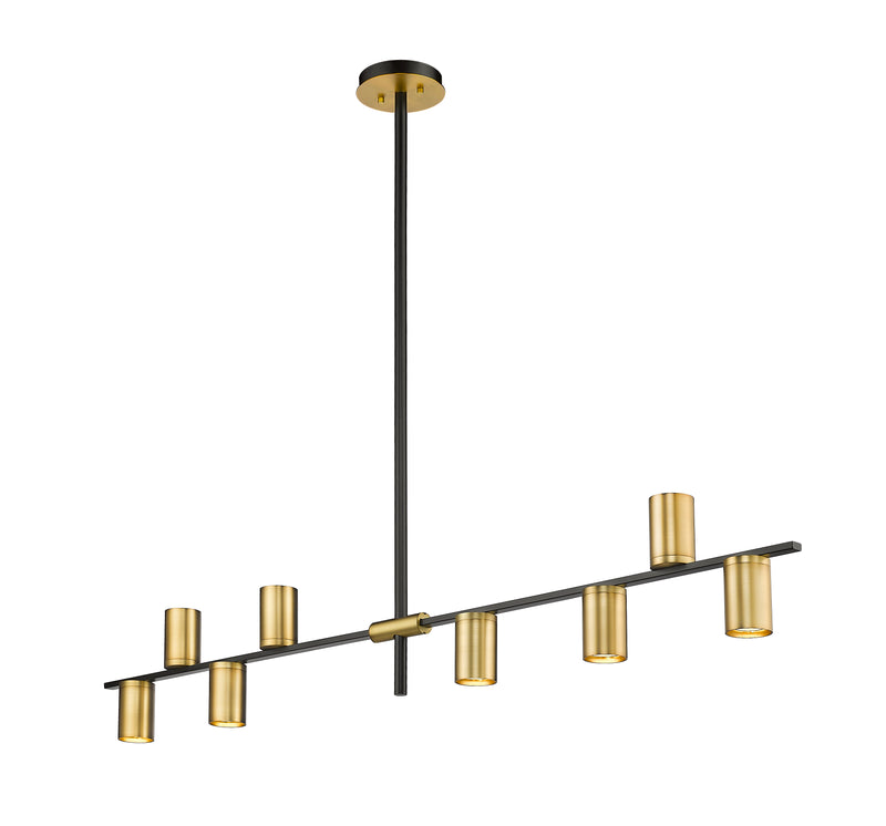 Calumet 8 Light 56" Linear Pendant in Matte Black + Olde Brass