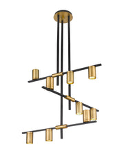Calumet 9 Light 36" Chandelier in Matte Black + Olde Brass