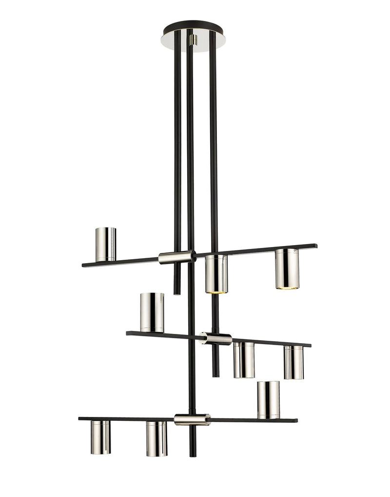 Calumet 9 Light 36" Chandelier in Matte Black + Polished Nickel
