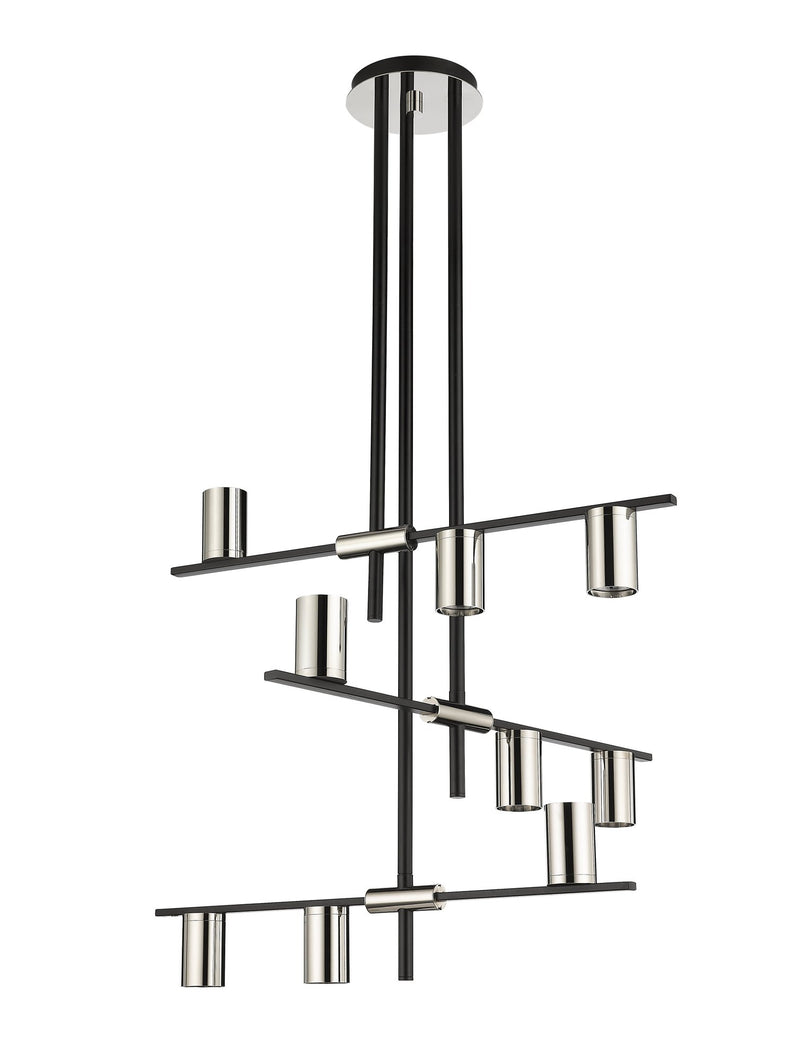Calumet 9 Light 36" Chandelier in Matte Black + Polished Nickel