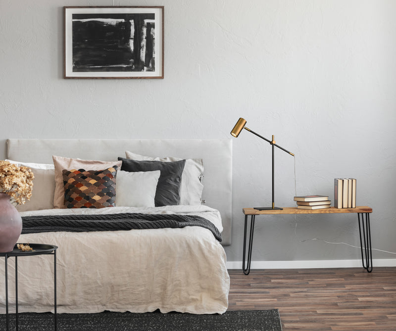 Calumet 1 Light 6" Table Lamp in Matte Black + Olde Brass in a room setting