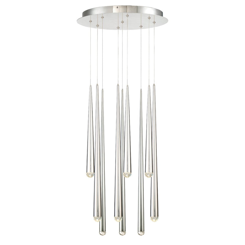 Cascade 9-Light Round Crystal Pendant in Polished Nickel