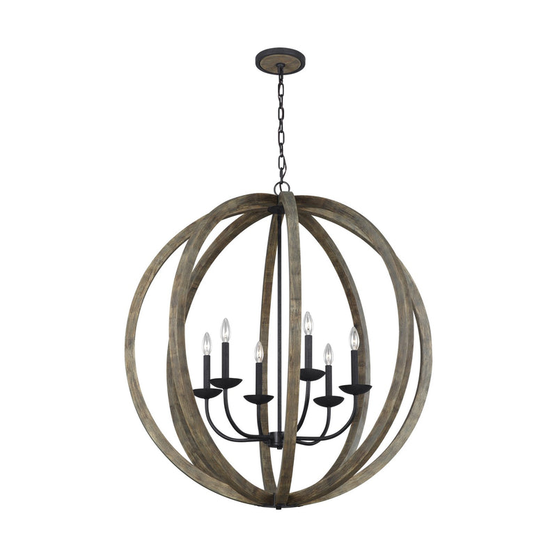Allier 6-Light Chandelier in Weathered Oak Wood / Antique Forged Iron