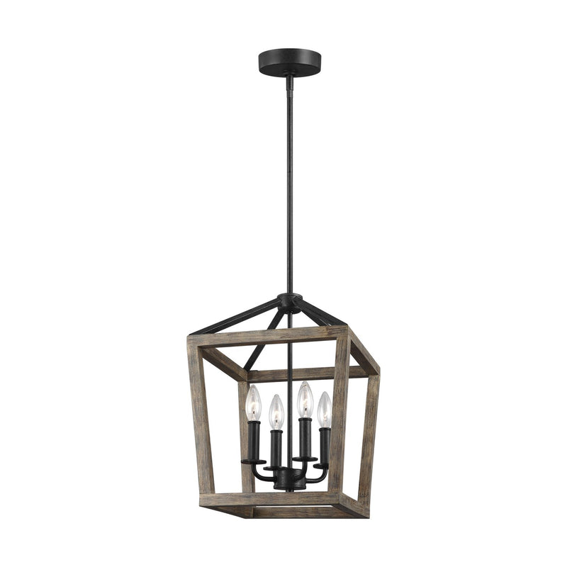 Gannet 4-Light 12" Chandelier in Weathered Oak Wood / Antique Forged Iron