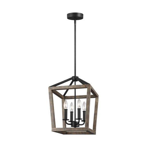 Gannet 4-Light 12" Chandelier in Weathered Oak Wood / Antique Forged Iron