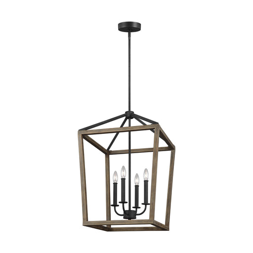 Gannet 4-Light 18" Chandelier in Weathered Oak Wood / Antique Forged Iron