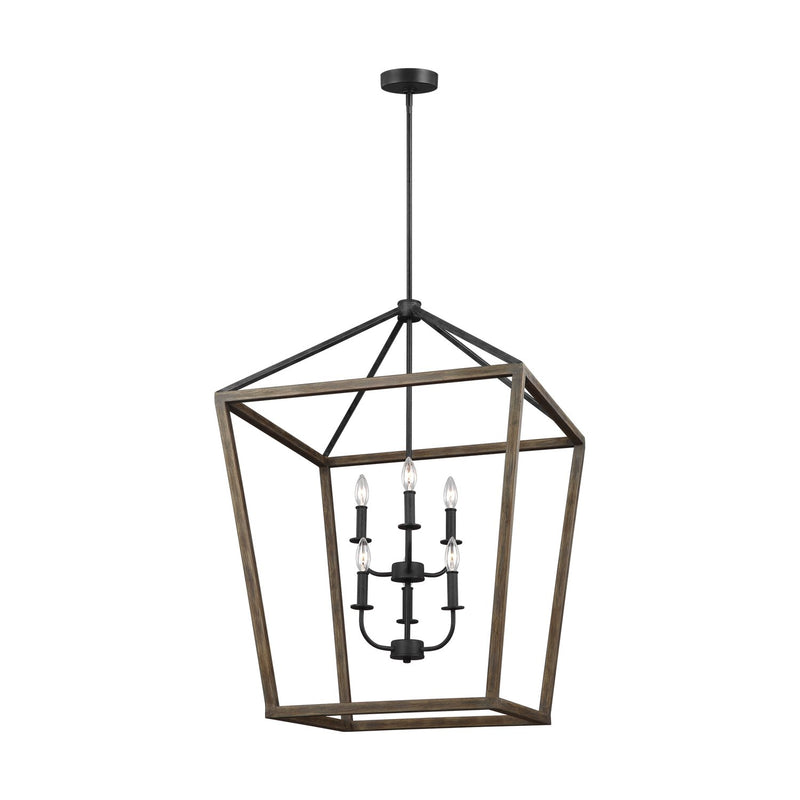 Gannet 6-Light Chandelier in Weathered Oak Wood / Antique Forged Iron