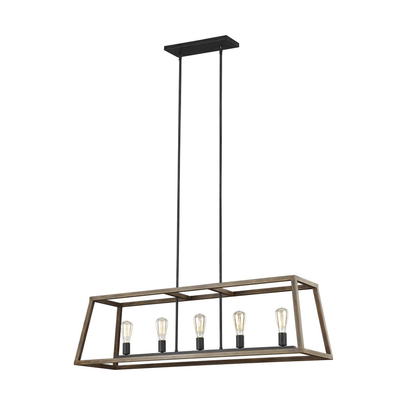Gannet 5-Light Linear Pendant in Weathered Oak Wood / Antique Forged Iron