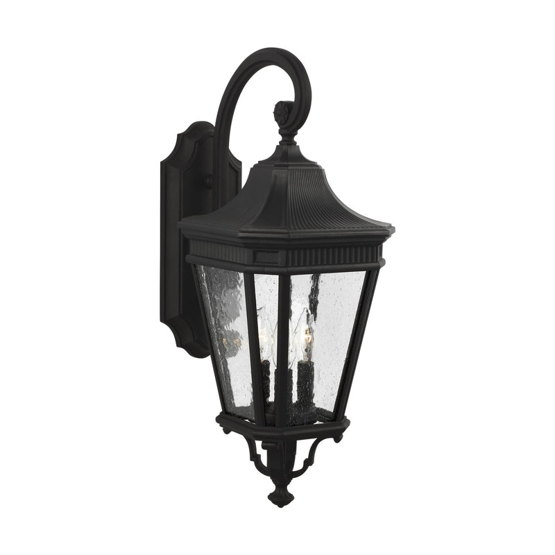 Cotswold Lane 9.5" 3-Light Seeded Glass Outdoor Wall Lantern in Black