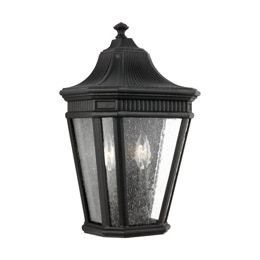 Cotswold Lane 2-Light Low-Profile Seeded Glass Outdoor Wall Lantern in Black